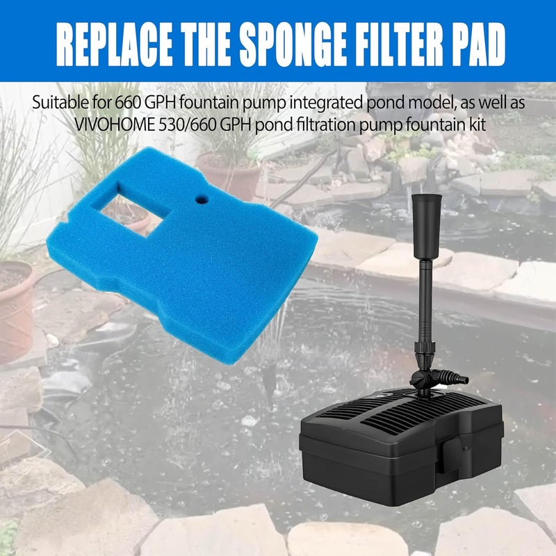 HOLEPU 4 Pcs Replacement Pond Filter Pad Fountain Sponge for VIVOHOME Pond Filter 530 & 660 GPH Pond Pump Filter & Sunsun 660 GPH Fountain Pump CUF-6000 Filter, Pond Filter Pump Sponge - Image 3